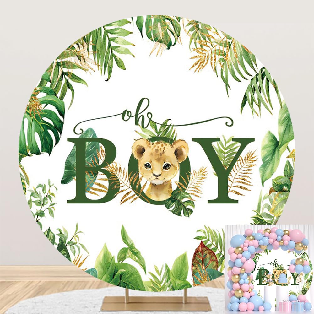 Leowefowa 6.5x6.5ft Polyester Oh Baby Round Backdrop Cover Tropical Jungle Leaves Wild Safari Animal Arch Round Circle Backdrop Stand Cover Baby