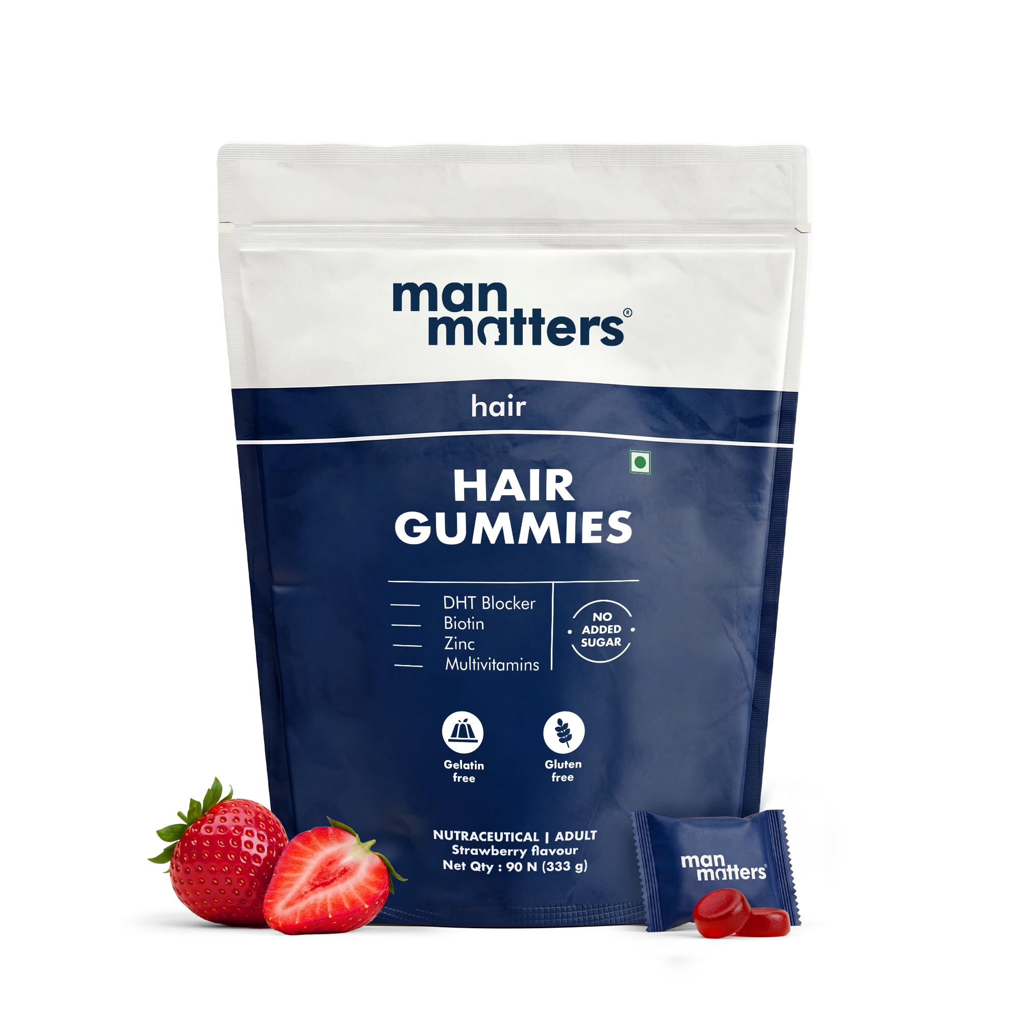 Man Matters Biotin Hair Gummies | 90 Day Pack | Biotin, DHT Blockers, Vitamin A, C, E, Fibre & Zinc | For Stronger and Healthier Hair | Strawberry Flavour | 100% Vegan & Gut Friendly-image-29