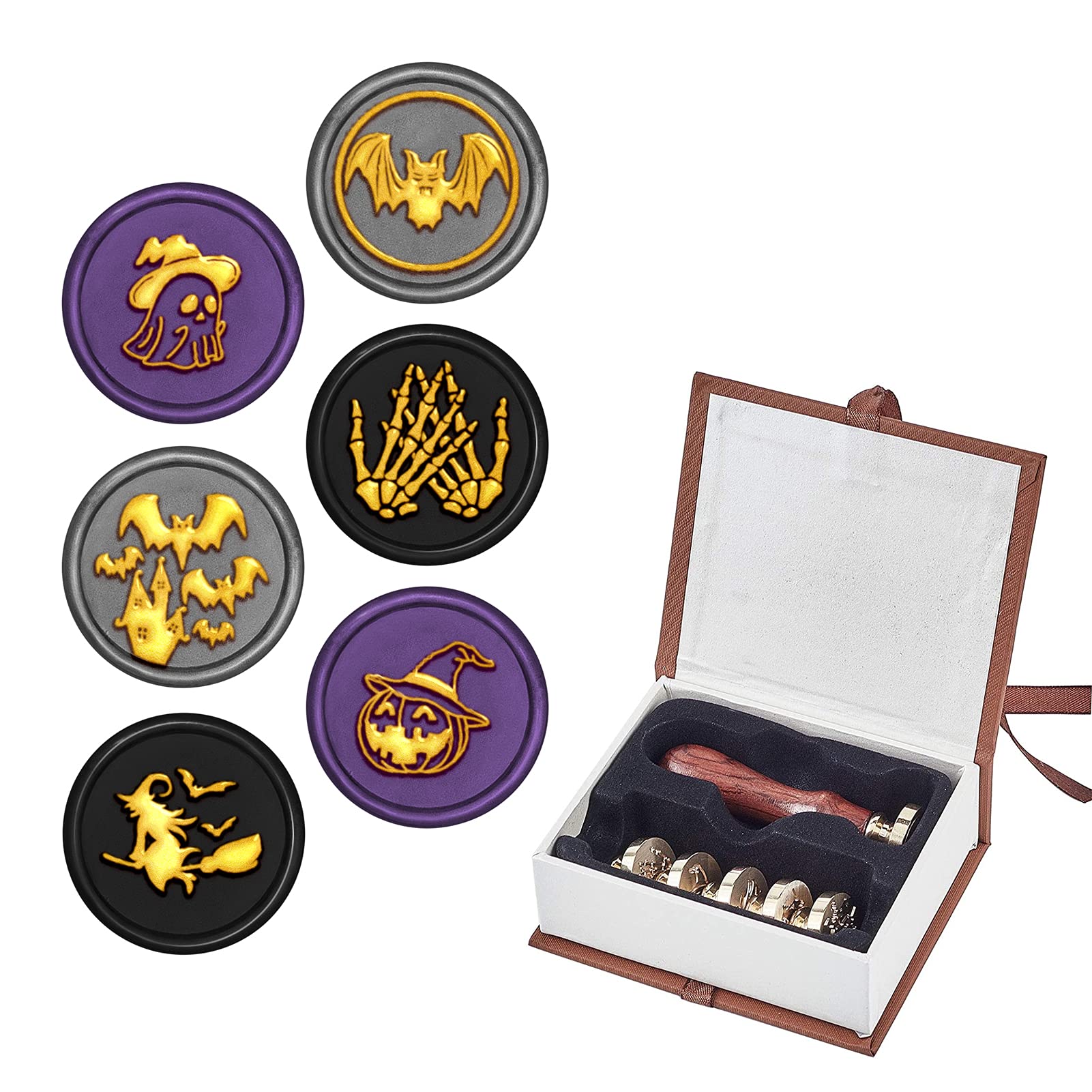 Craspire Halloween Wachssiegel Stempel Set - 2 Messing Köpfe + Holzgriff Für Gruselige Karten & Umschläge