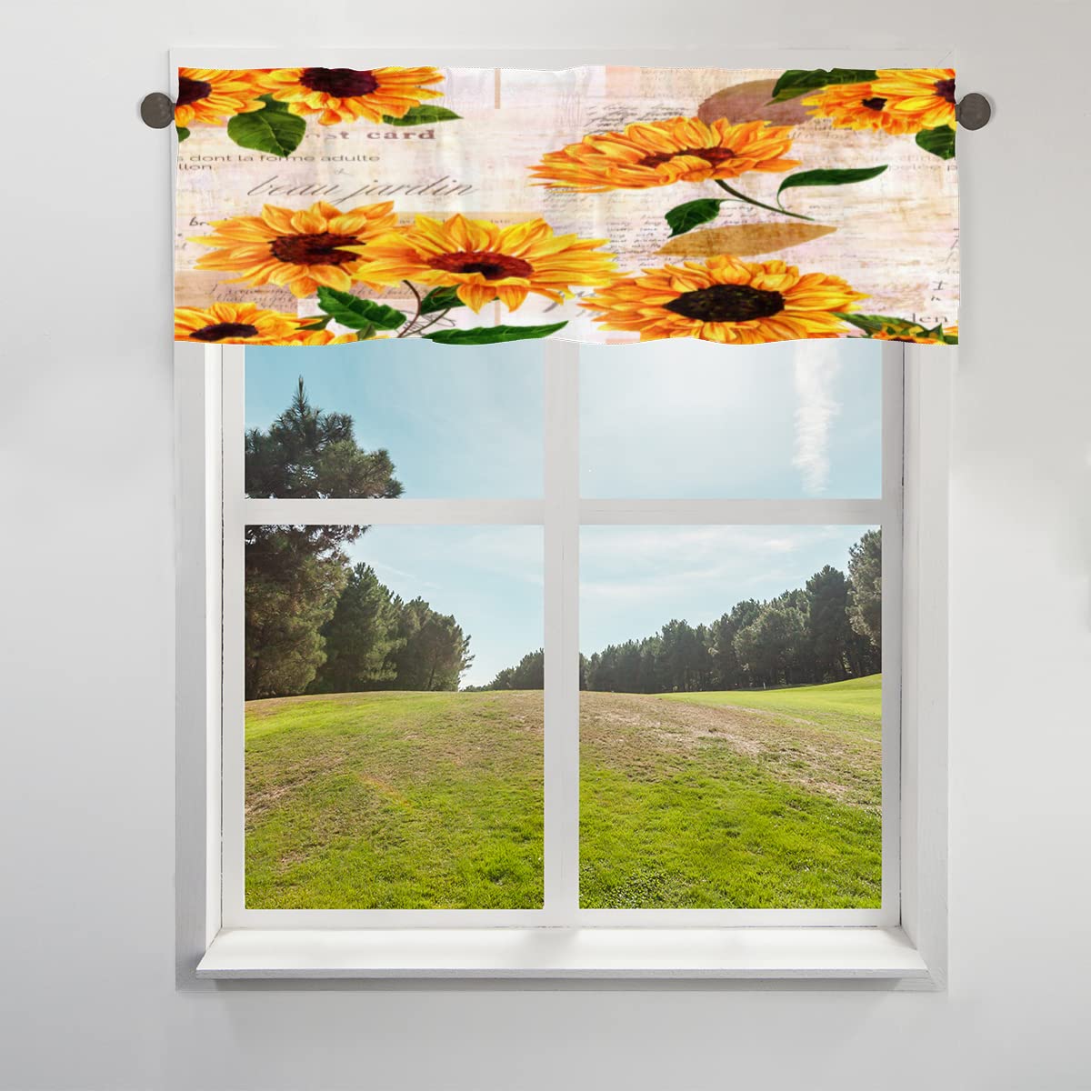 Tenda A Mantovana Vintage Con Api E Girasoli - Boho Retrò Gialla Per Cucina, Finestra 137x45 Cm, Poliestere