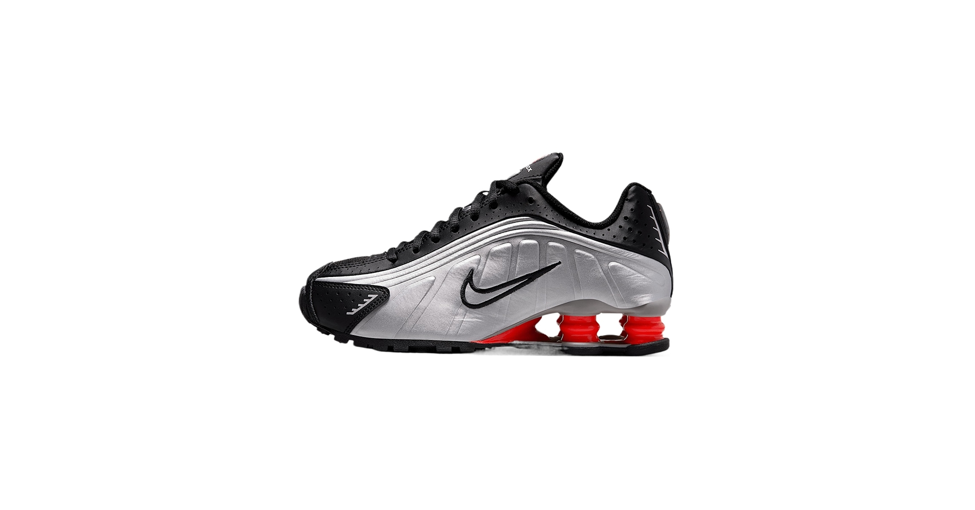 靴 Nike Shox R4 \"llic Silver/Red Nike Shox R4 'White & Comet Red & Metallic Silver' Release