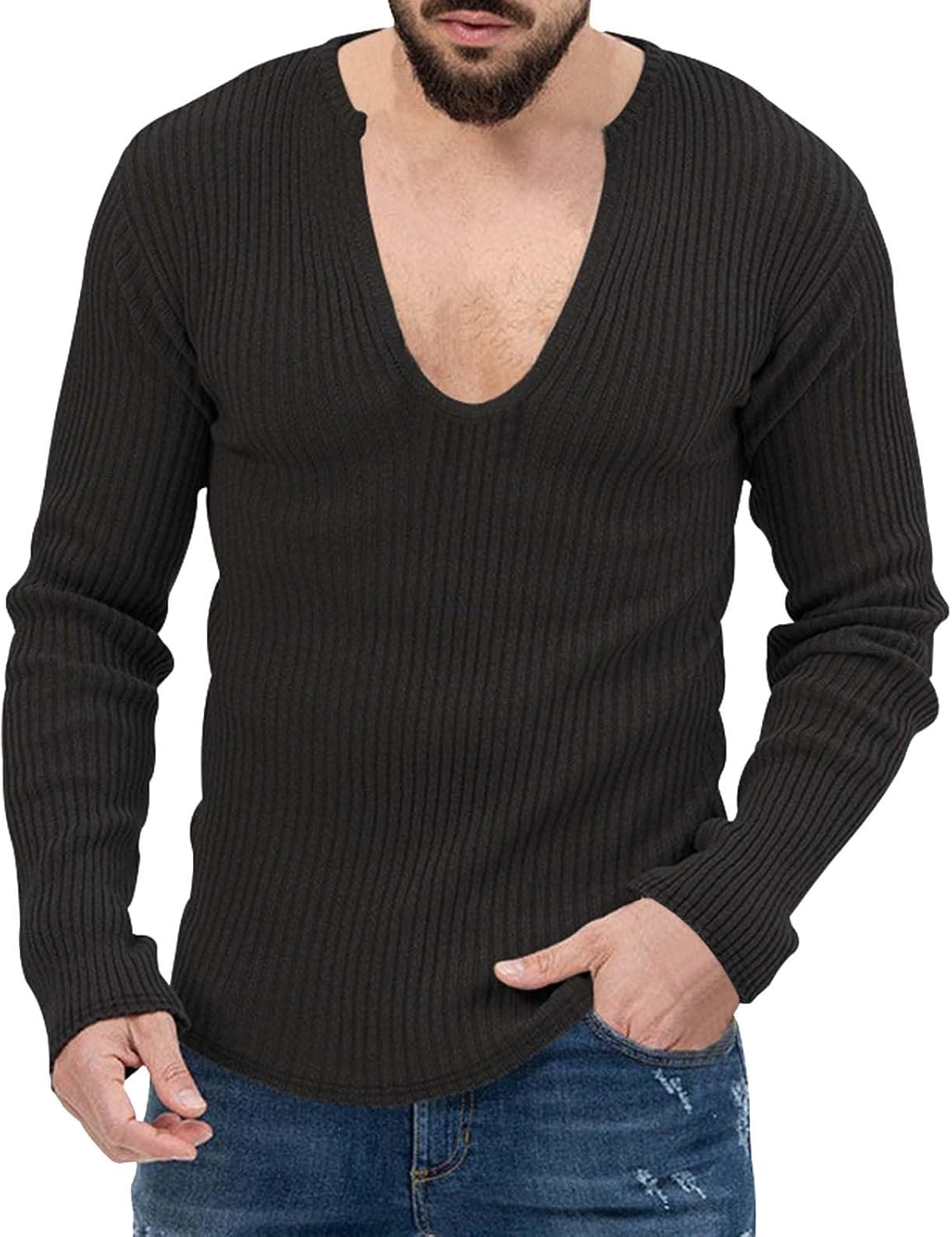 Pull En Tricot à Col En V Pour Hoe - Uni - Sans Anches - Rayures