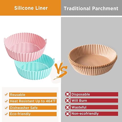 Miniatura 3 de yoamstiny 2 forros de silicona para freidora de aire, redondos y reutilizables, seguros para alimentos, antiadherentes, accesorios para horno,