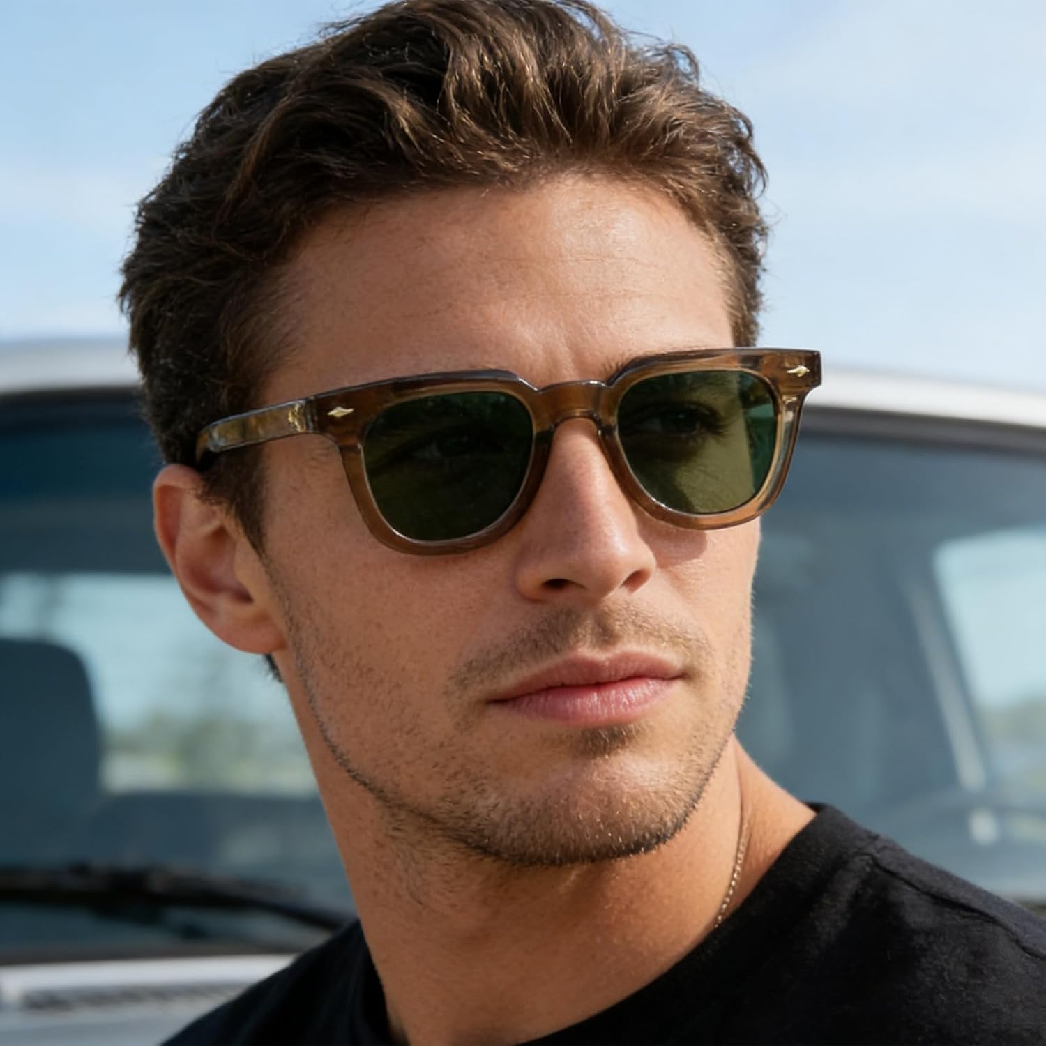 PORADAY Square Sunglasses for Women Men Trendy Thick Frame Sun Glasses Black Shades - Image 2