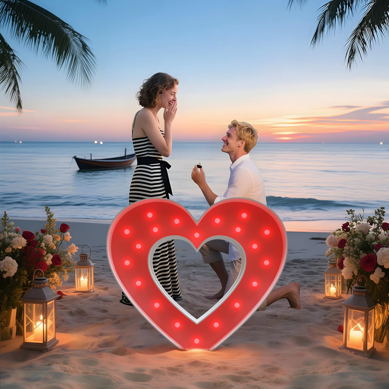 Lettres lumineuses Marry Me avec cœur de 90 cm pour sceller votre amour éternel