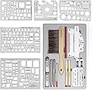 Nicpro 21PCS Professional Drafting Tools & Geometry Set with Case, Architect Compass & Protractor Set, Metal Pencils, Pens, Scale Ruler Metal Ruler, 5 Drawing Templates for Interior House Plan Design