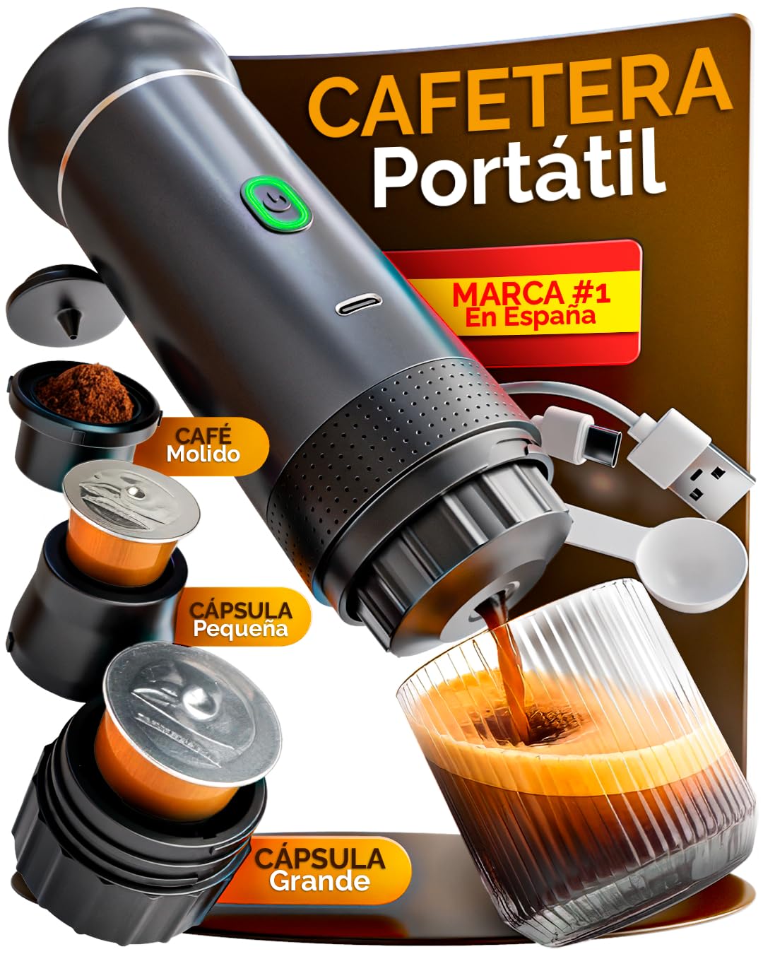 Caffettiera portatile 3 in 1 – Mini macchina da caffè elettrica senza cavo, compatibile con capsule e caffè macinato – USB ricaricabile, 20 bar di pressione