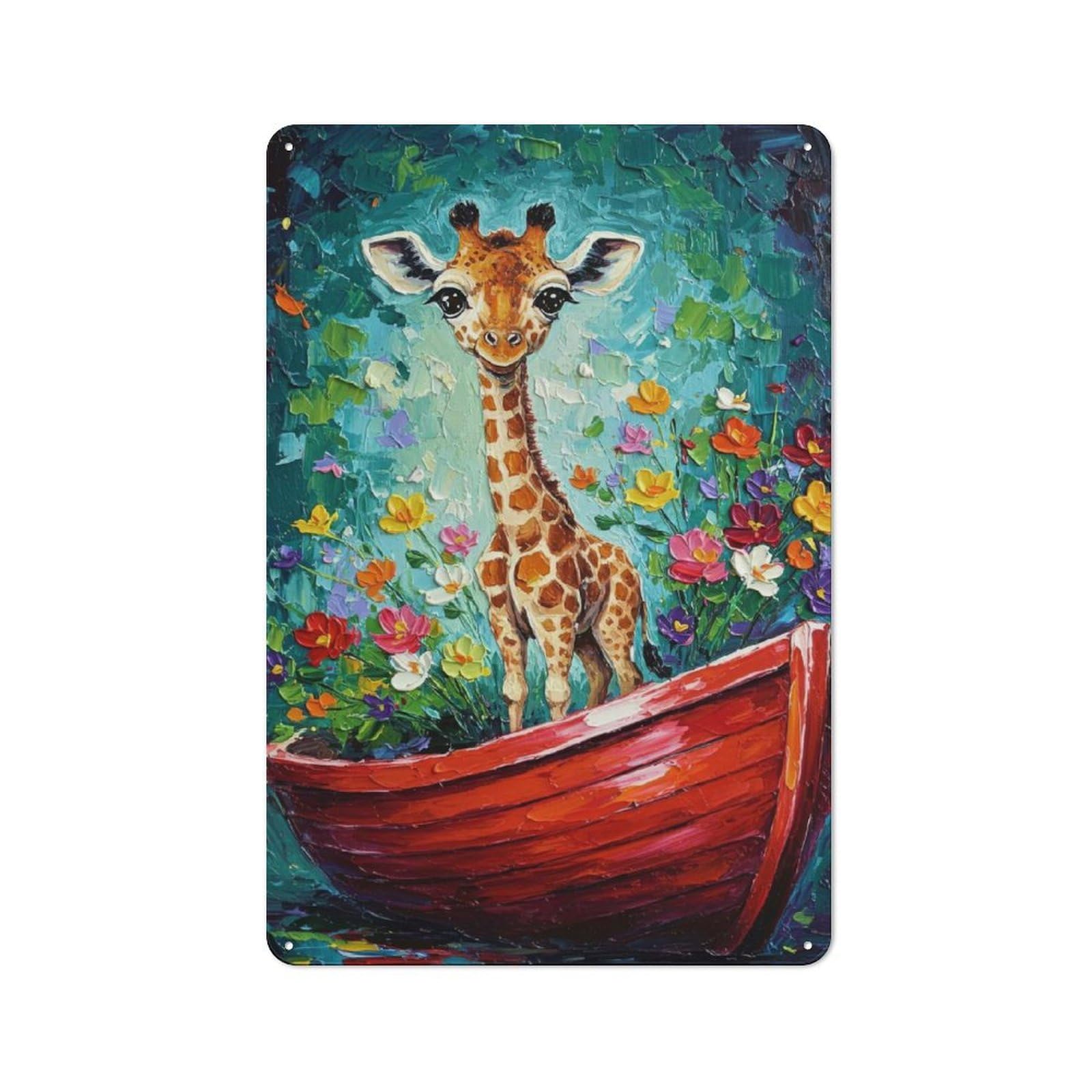 Junmoney Giraffe In Boat Painting Tin Wall Plaque 30X20cm With For Bar Or Restaurant, Housewarming Present For People Styling Bar And Restaurant