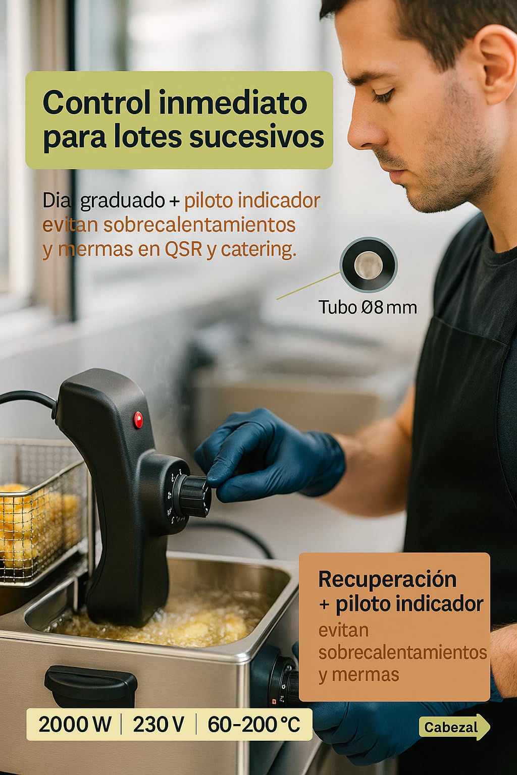 Resistencia Freidora Cabezal Derecho F5+ P 907002 Compatible con Movilfrit Profesional 230V 2000W Termostato 60 200 °C Hotelería Cocina Industrial Repuesto Técnico Rápido Seguro
