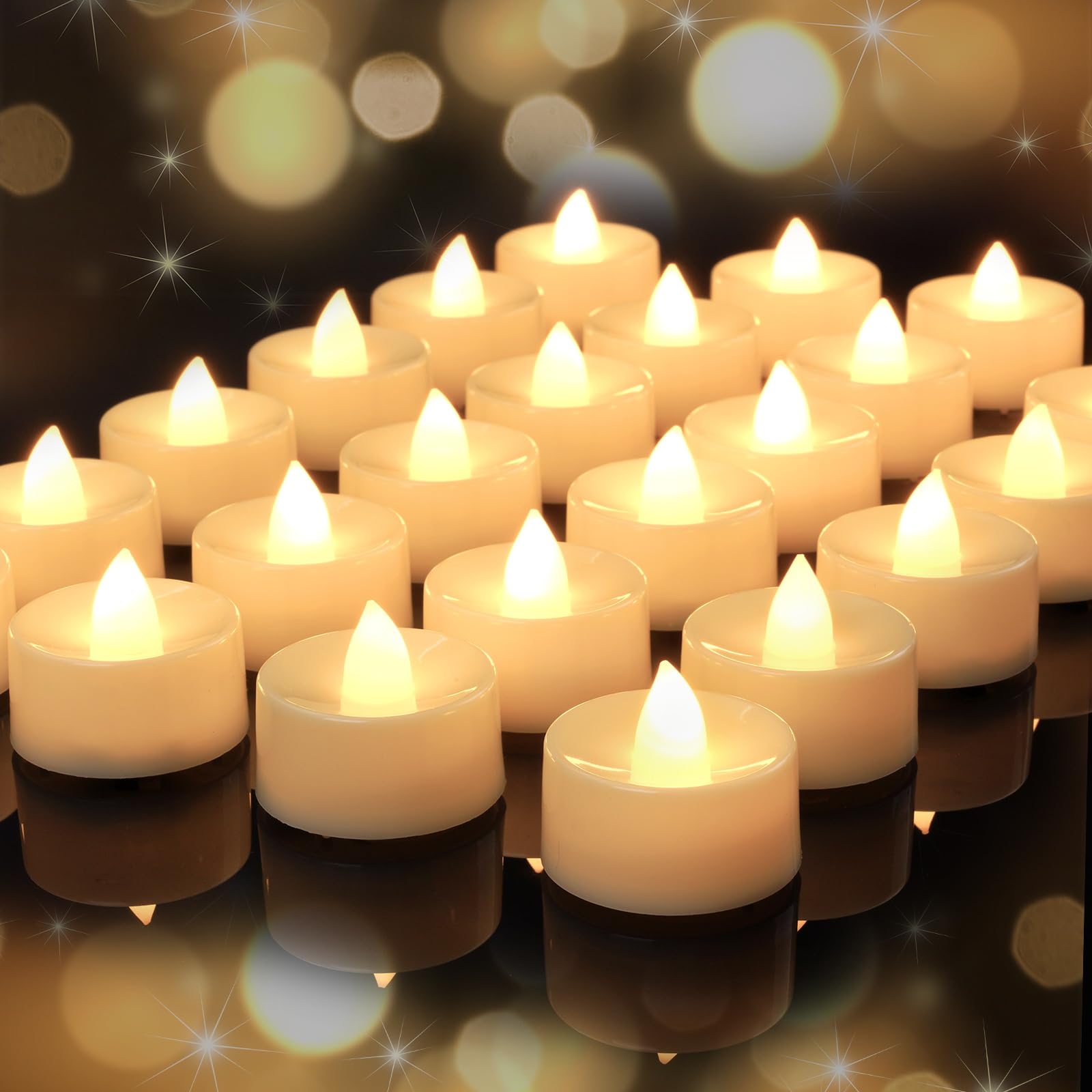 AMAGIC LED Tea Lights, 24 Pack Flameless Tealights, Electric Power Last 100 Hours +, Led Candle,for Table Centrepiece, Wedding Decor,Celebrations,Festive Party