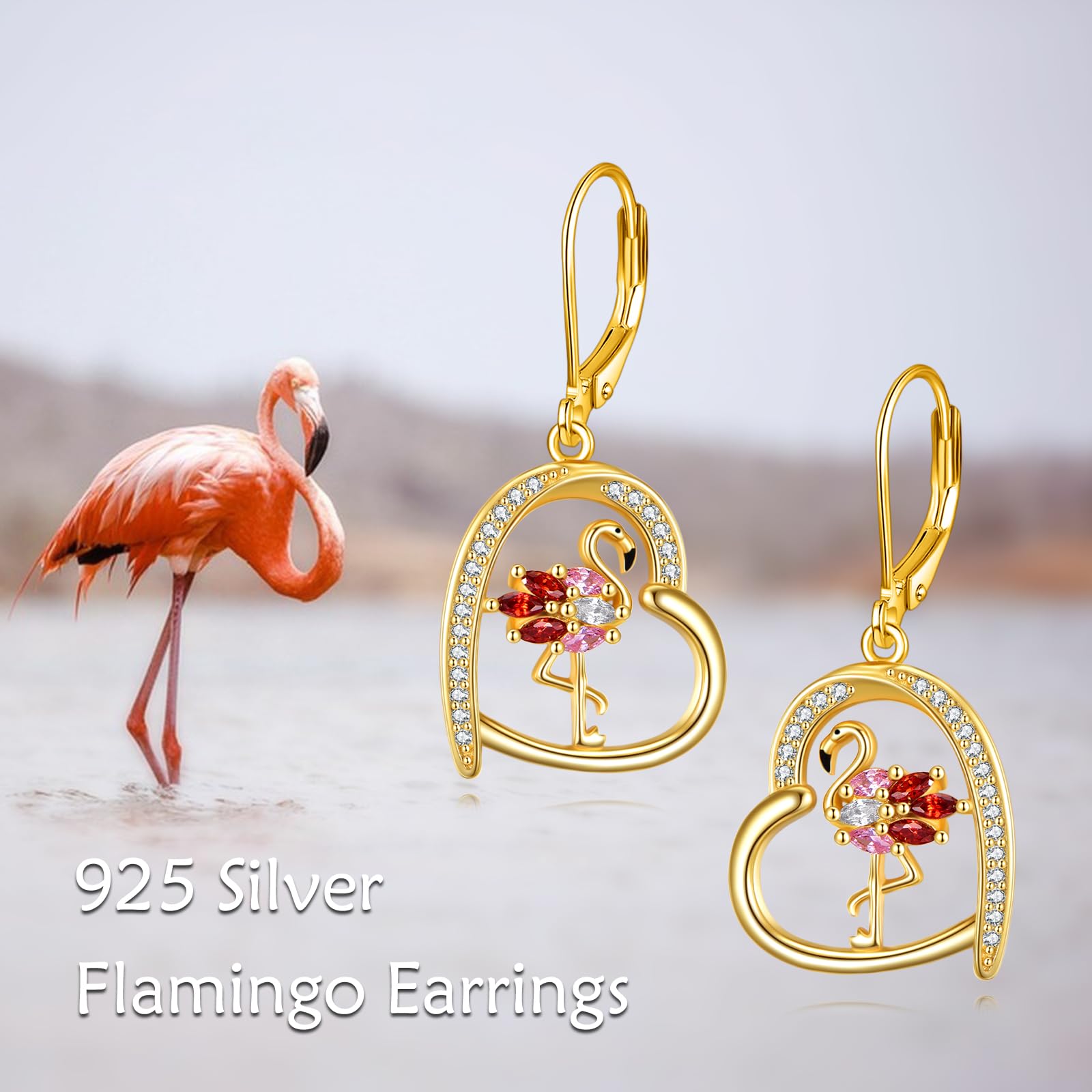 AXELUNA Lindos pendientes de flamenco rosa para mujer S925 plata esterlina corazón flamenco gota joyería regalos para amantes esposa, Plata de ley