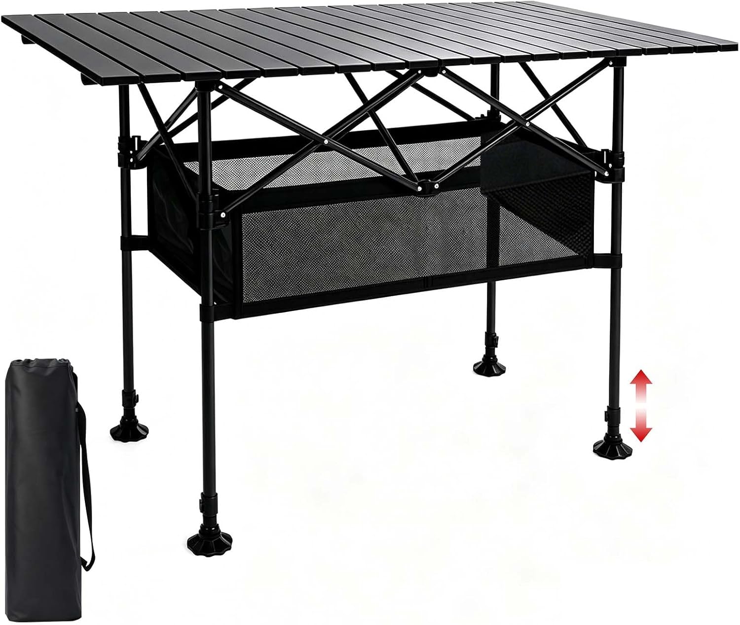 Damei century Large Folding Camping Table, 46.45×25.6in, Adjustable Height | Aluminum, Storage Pocket, Anti-Collapse Feet