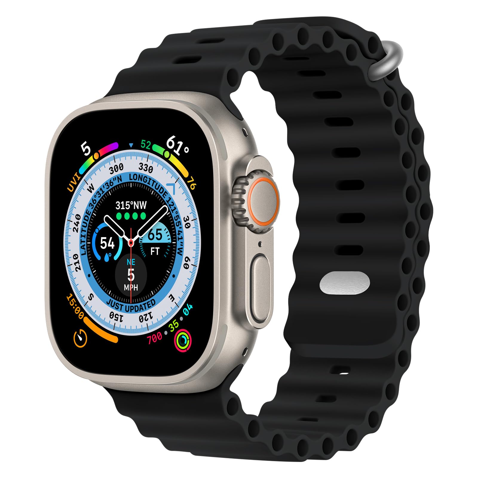 BHUIJIC Ocean Band Compatible With Apple Watch Ultra Band 49mm 45mm 44mm 42mm for Men, Adjustable Silicone Strap with Metal Buckle for Apple Watch Ultra 2 Band iWatch Ultra Series 9 8 7 6 5 4 3 2 1 SE