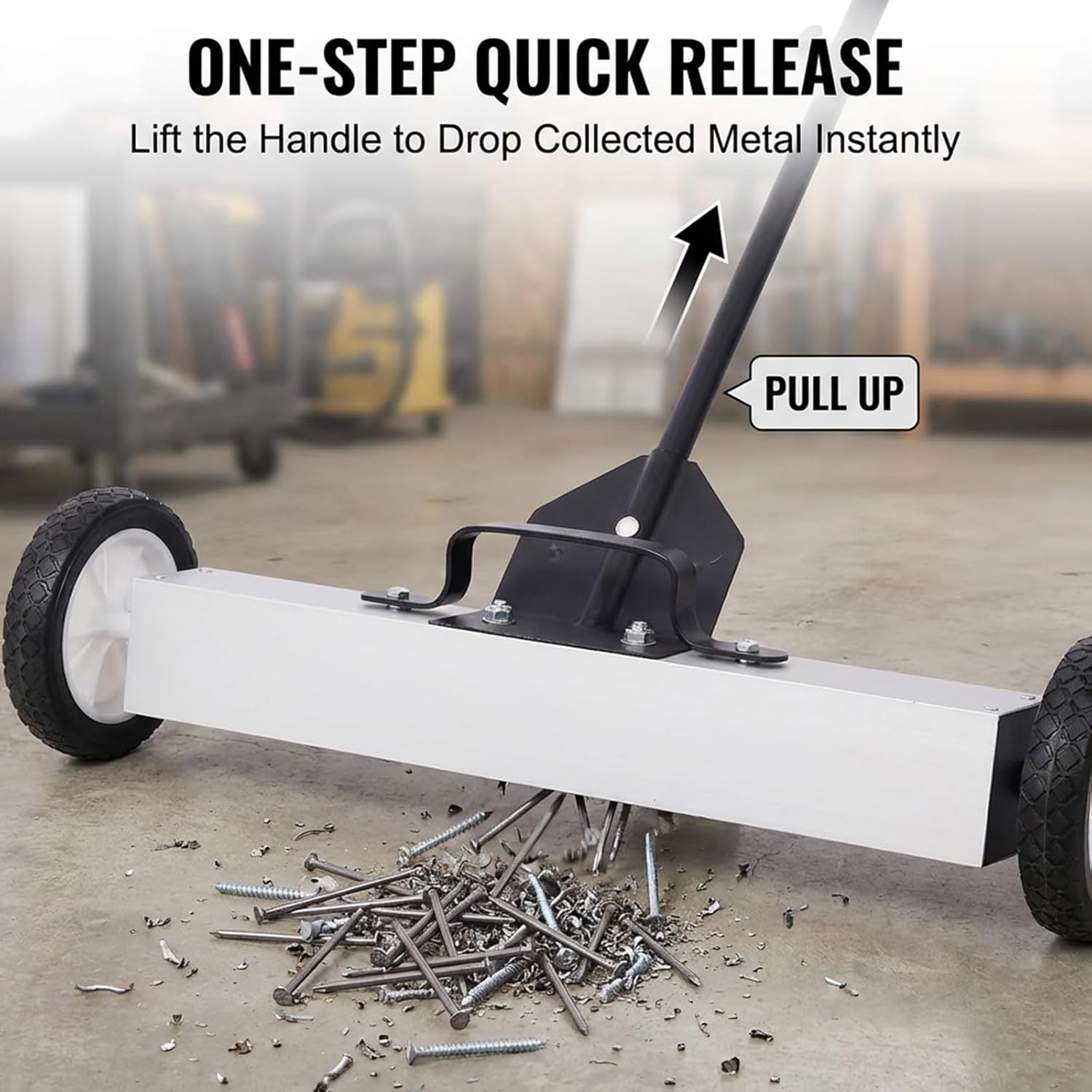 36" Rolling Magnetic Sweeper - Push Type Magnetic Pick Up Sweeper w/Wheels & Quick Release & Telescoping Handle | 30Lbs Heavy Duty Magnet Pickup Sweeper Collect Nails Screws for Workshop Garage Yard