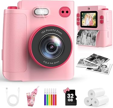 Kids Camera Instant Print, 1080P HD Camera for 3-12 Girls Boys