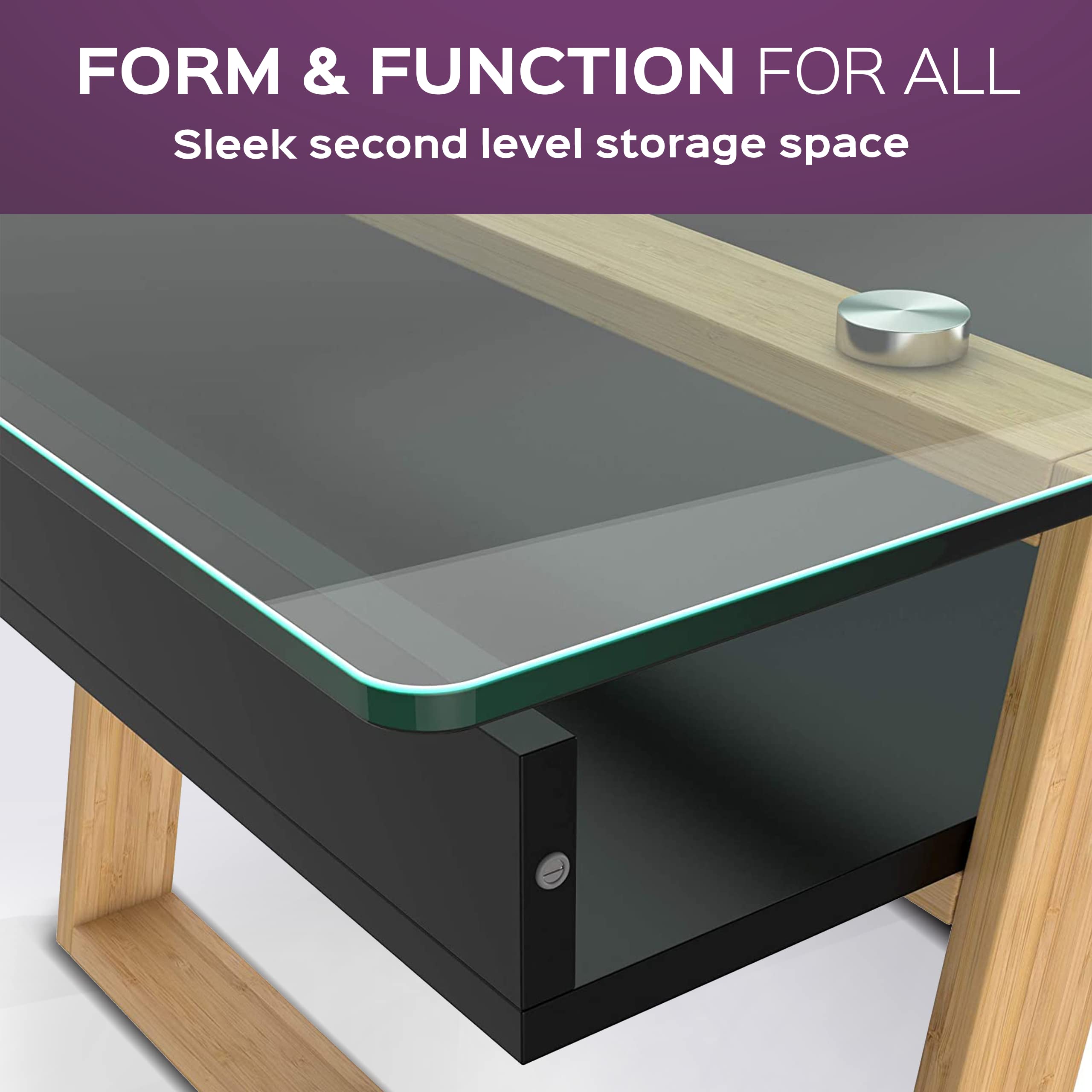 Bonstato Mesa Auxiliar Cristal Madera con Bandeja | Mesa de centro moderna con bandeja integrada. Ideal para salón, oficina y espacios pequeños.