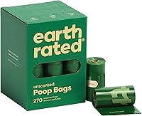 Earth Rated Poop Bags for Dogs - 100% Leak Proof, Extra Thick 15 Micron Unscented Refill Rolls, 270 Count