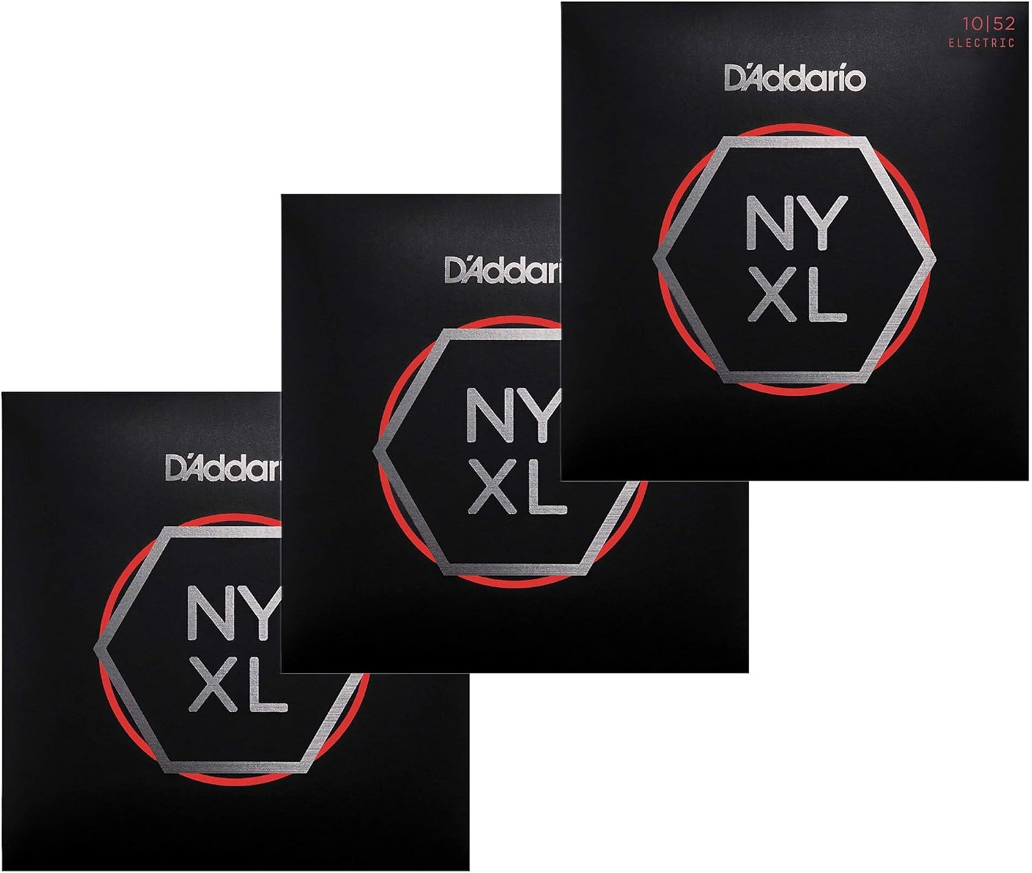 D'Addario NYXL Electric Guitar Strings Light Top/Heavy Bottom 10-52 3 Pack Bundle