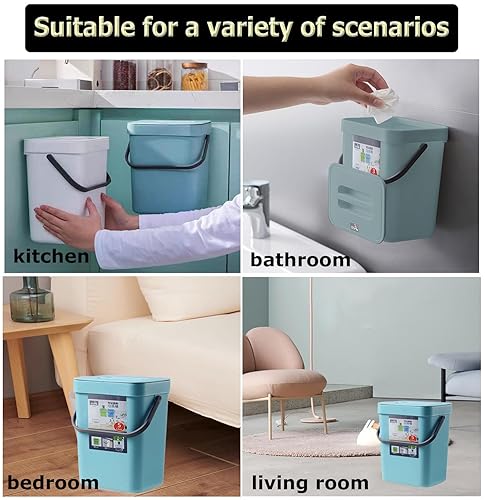 Miniatura 5 de Bote de basura pequeño con tapa, mini bote de basura colgante de cocina herméticamente sellado, sin olor, pequeño contenedor de compost para