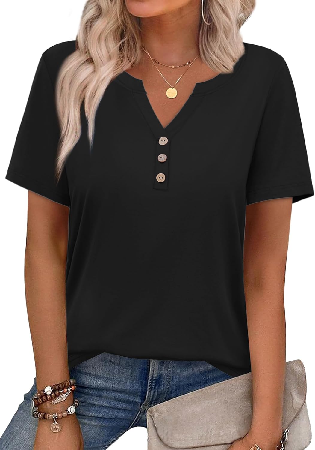 XIEERDUO Womens Summer Tops Short Sleeve Henley Shirts Casual V Neck T Shirts Business Work Blouses Dressy 2026 - Image 2