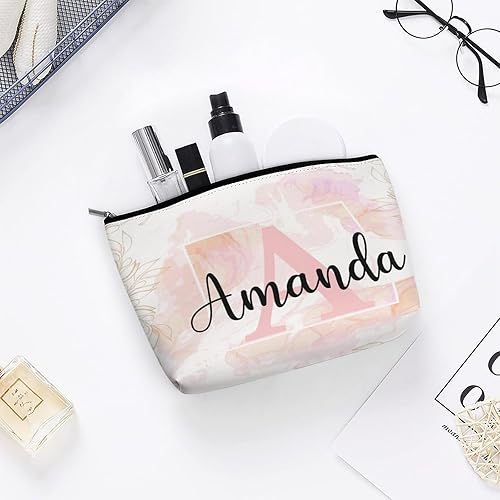 Miniatura 4 de Bolsa de maquillaje personalizada del alfabeto A-Z, con monograma floral, bolsa de cosméticos con nombre personalizado, bolsa de maquillaje pequeña