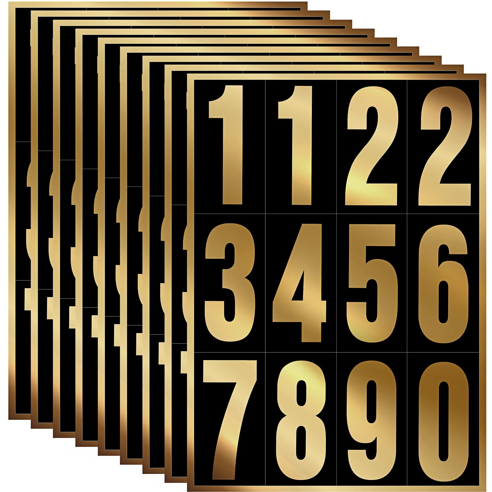 Tenare 96 Pcs Vinyl Number Stickers 0-9 Reflective,4 Inch,Gold in Black