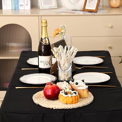 Miniatura 4 de Fixwal Fundas de mesa para mesas de 6 pies, 72 x 30 pulgadas, paquete de 2, mantel rectangular ajustable negro