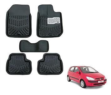 Auto Hub EVA, PVC 4D Car Floor Mats Compatible with Hyundai Getz (Model : 2004-2012) -Black.