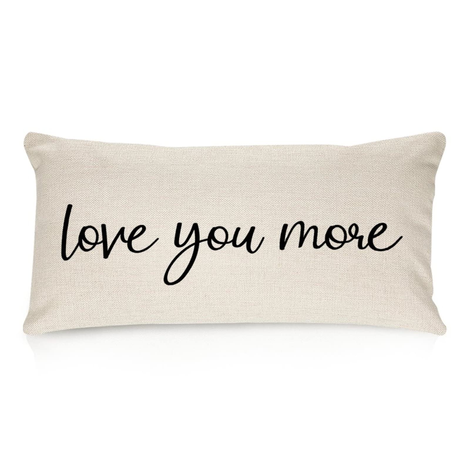 Love You More Cotton Linen Lumbar Pillow Covers 16x24 Farmhouse Decorative Rectangle Throw Pillows Case Funny for Home Decor Living Room Couch