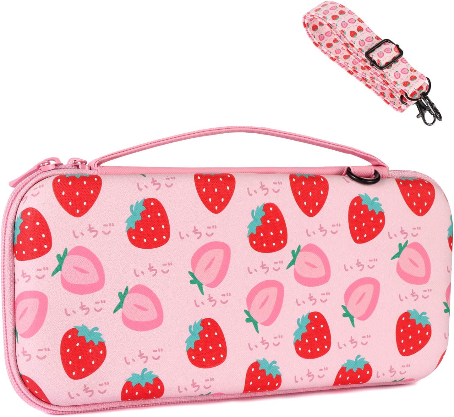 Niclogi Carry Case for Nintendo Switch, Hard Shell Protective Cover Travel Carrying Bag with 12 Game Card Slots, Inner Storage Bag for Switch Console Controller & Game Accessories, Strawberry Pattern