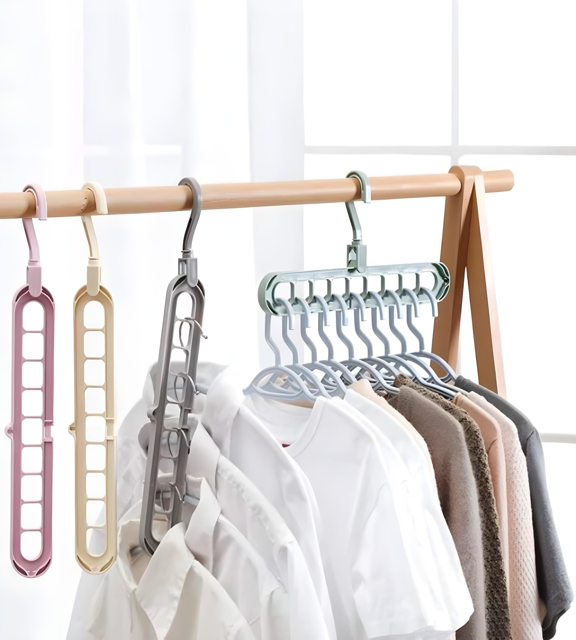 VOLGO 9-Hole Clothes Hanger – Space-Saving Wardrobe Organizer | Multipurpose Closet Hanger for Clothes & Accessories | Strong & Durable | Pack of 2 (Multicolor) (Magic Hanger)