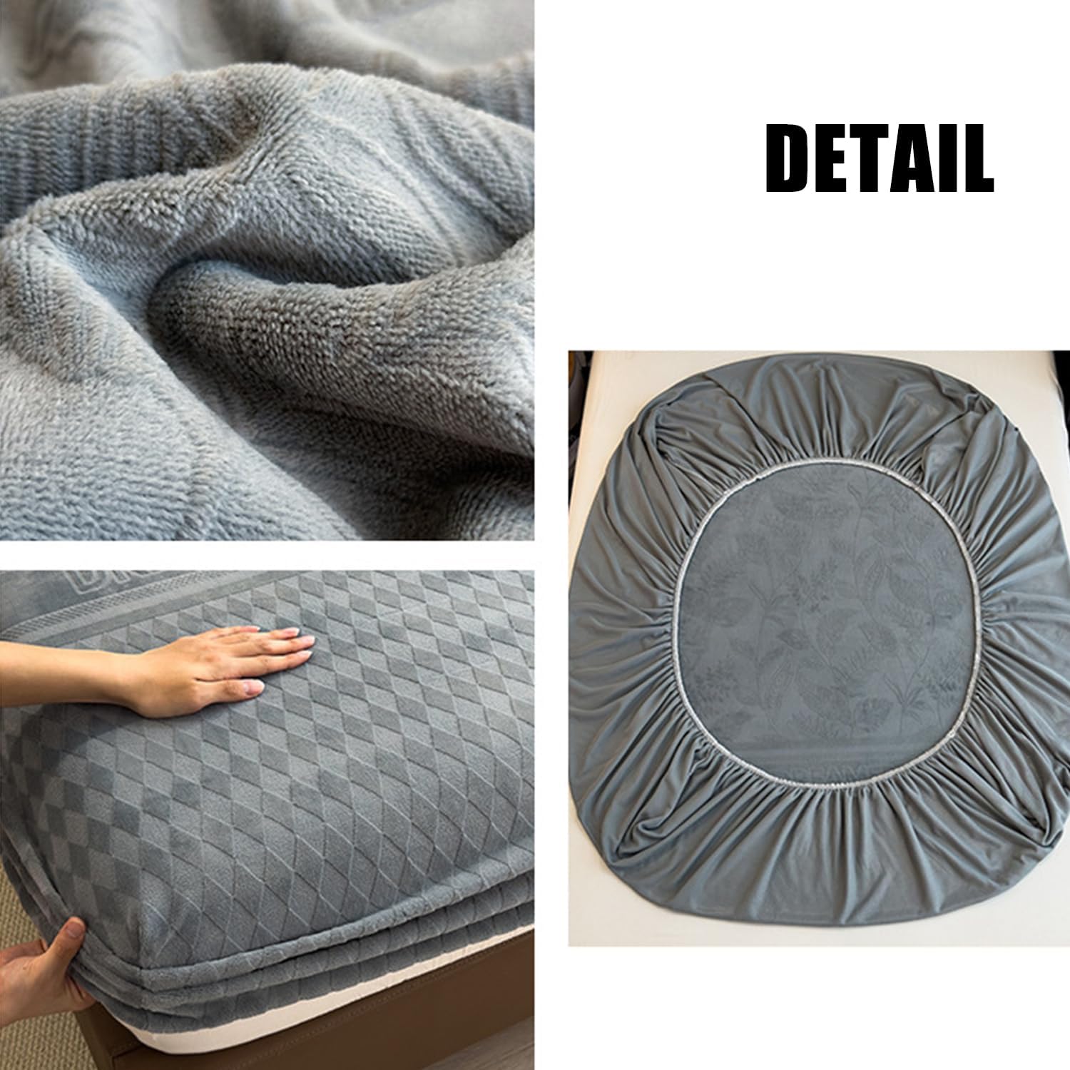 Luxury Mattress Cover Milk Velvet Fitted Sheet King Queen Super Soft Bed Cover with Elastic Band Warm Mattress Protector Mattress Pad Cover with Fashionable Pattern,A/grey,90*200*15cm(TWIN)