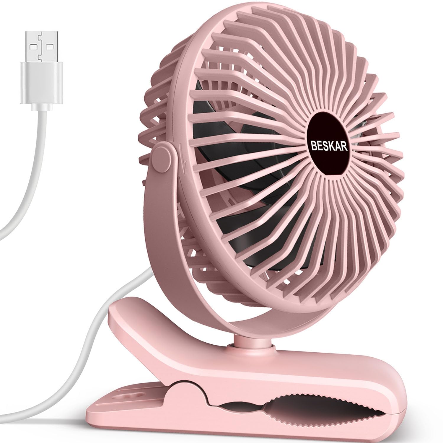 BESKAR Small Clip on Fan, 3 Speeds USB Fans with Strong Airflow, Clip & Desk Fans USB Plug in with Sturdy Clamp - Ultra Quiet operation Fan for Office Dorm Bedroom Stroller