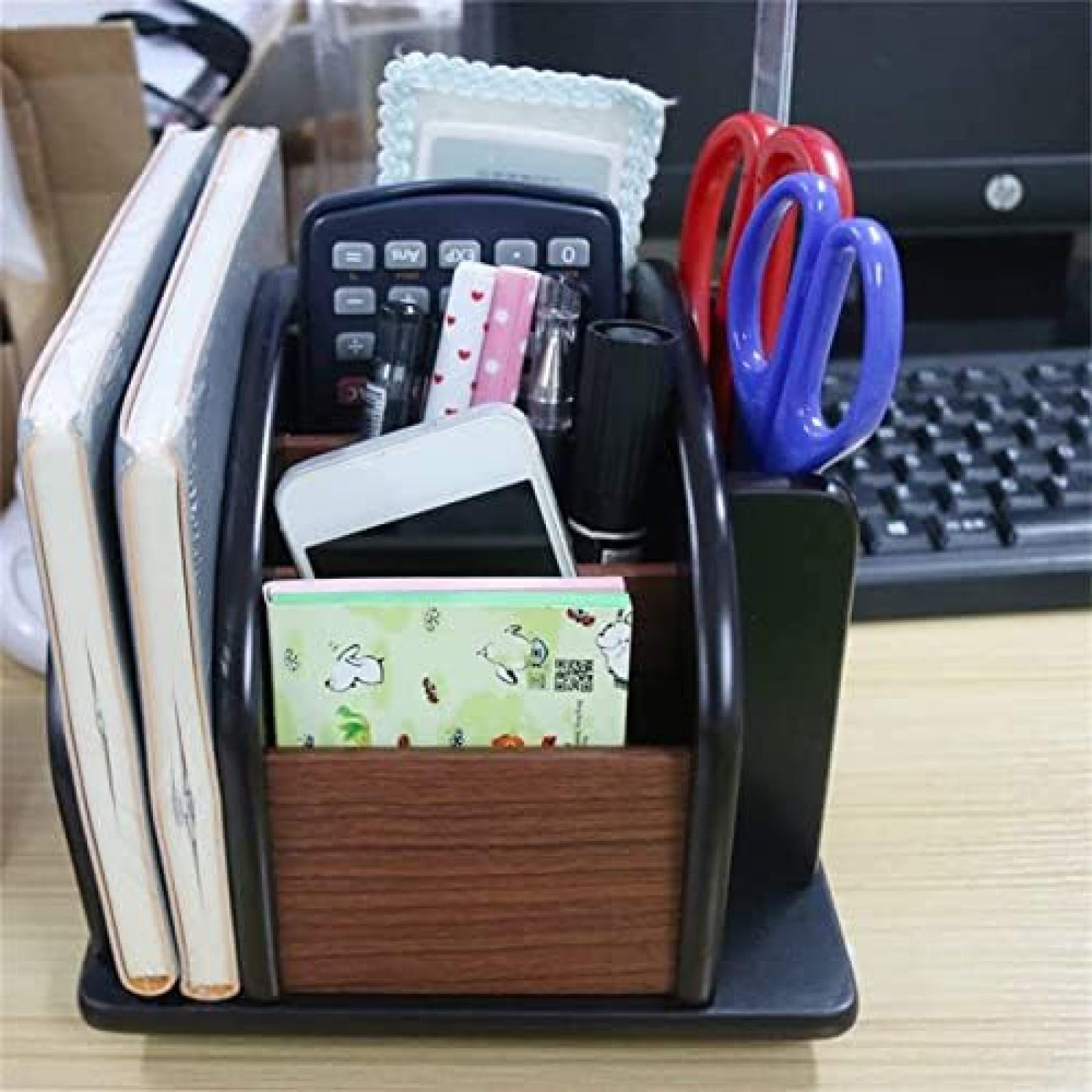 Die Organisateur De Bureau Rotatif en Bois Grande Capacité Boîte De Rangement Fournitures De Bureau Stylo en Bois Porte-Crayon,Un,Constructive23