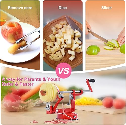 Miniatura 4 de Pelador de manzanas, pelador de acero inoxidable para cortar manzanas, duradero y resistente, aleación de magnesio fundido a presión, descorazonador