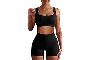 FAFOA Workout Sets for Women 2 Piece Seamless Ribbed Crop Tank