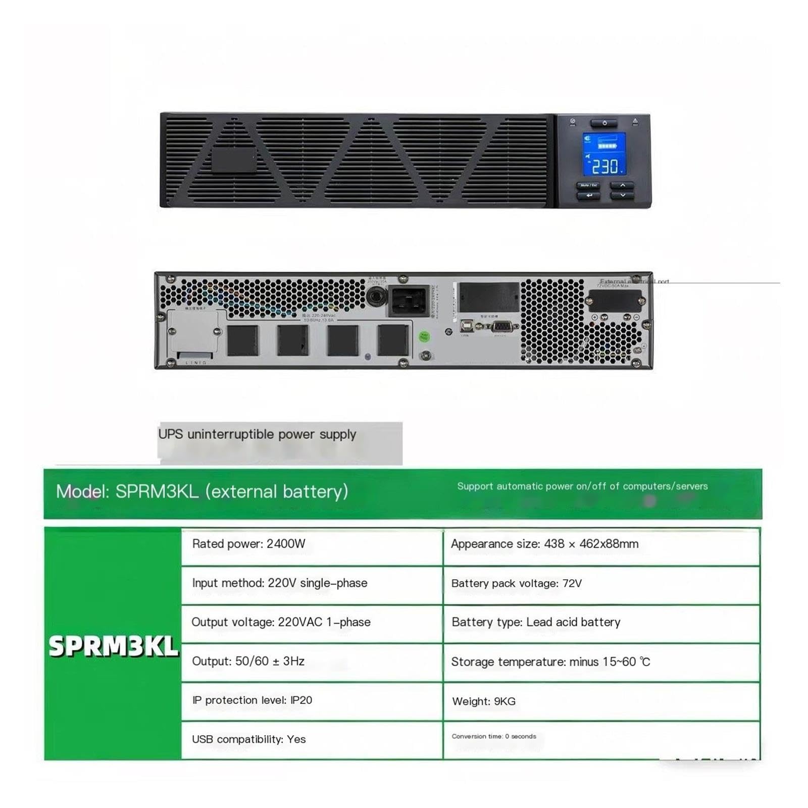 Gruppo di continuità UPS in rack, UPS online da 3000VA 2400W