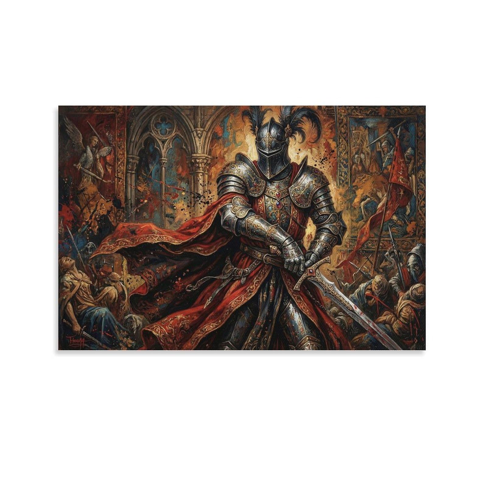 ASDFGHJKLZA Medieval Knight Armor Canvas Wall Art Prints Epic Warrior Battle Home Decoration Art 20x30inch(50x75cm)