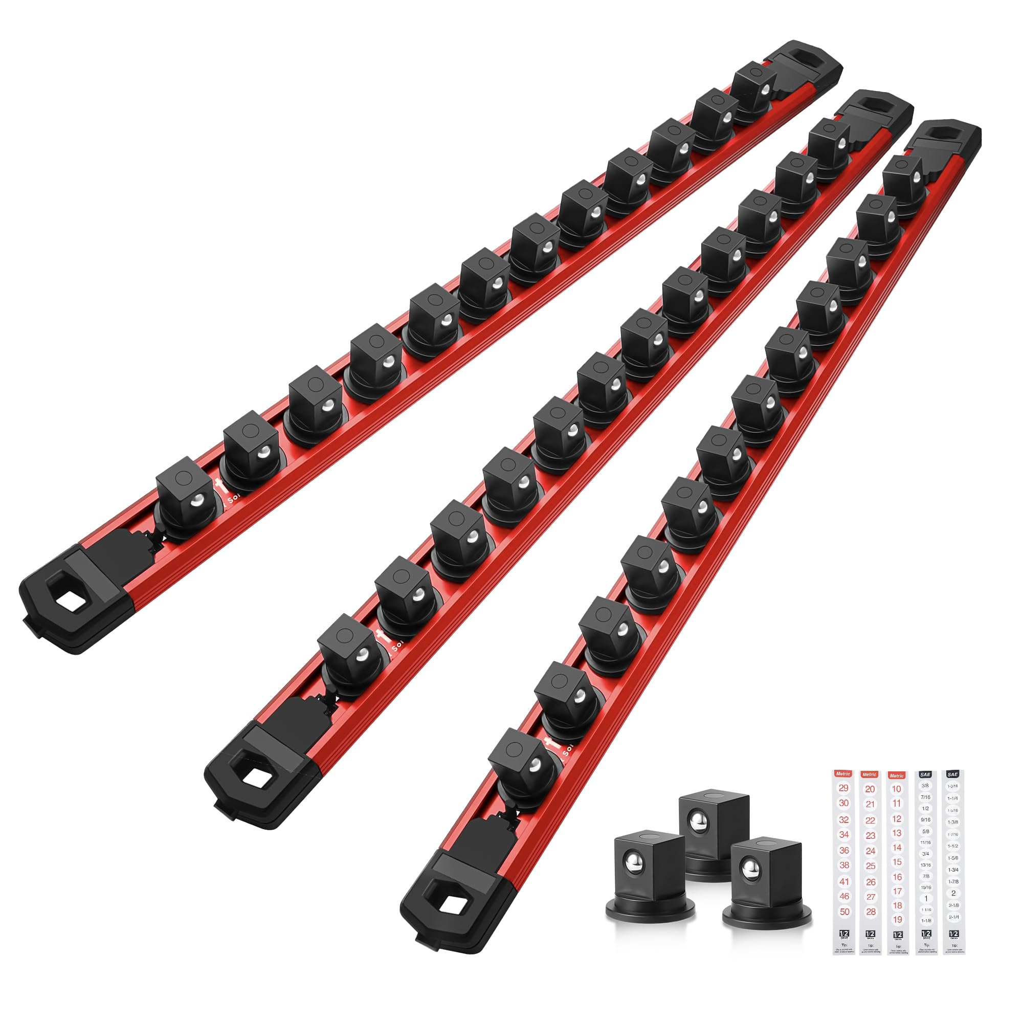 Reniteco Magnetic Socket Organizer Set, 3-Pack 1/2” Socket Rails