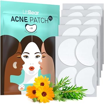LitBear Acne Patches Large, Hydrocolloid Pimple Patches for Breakouts, Zit and Blemish, Large Acne Patches for Face, Chin, Back and Body with Tea Tree & Calendula Oil