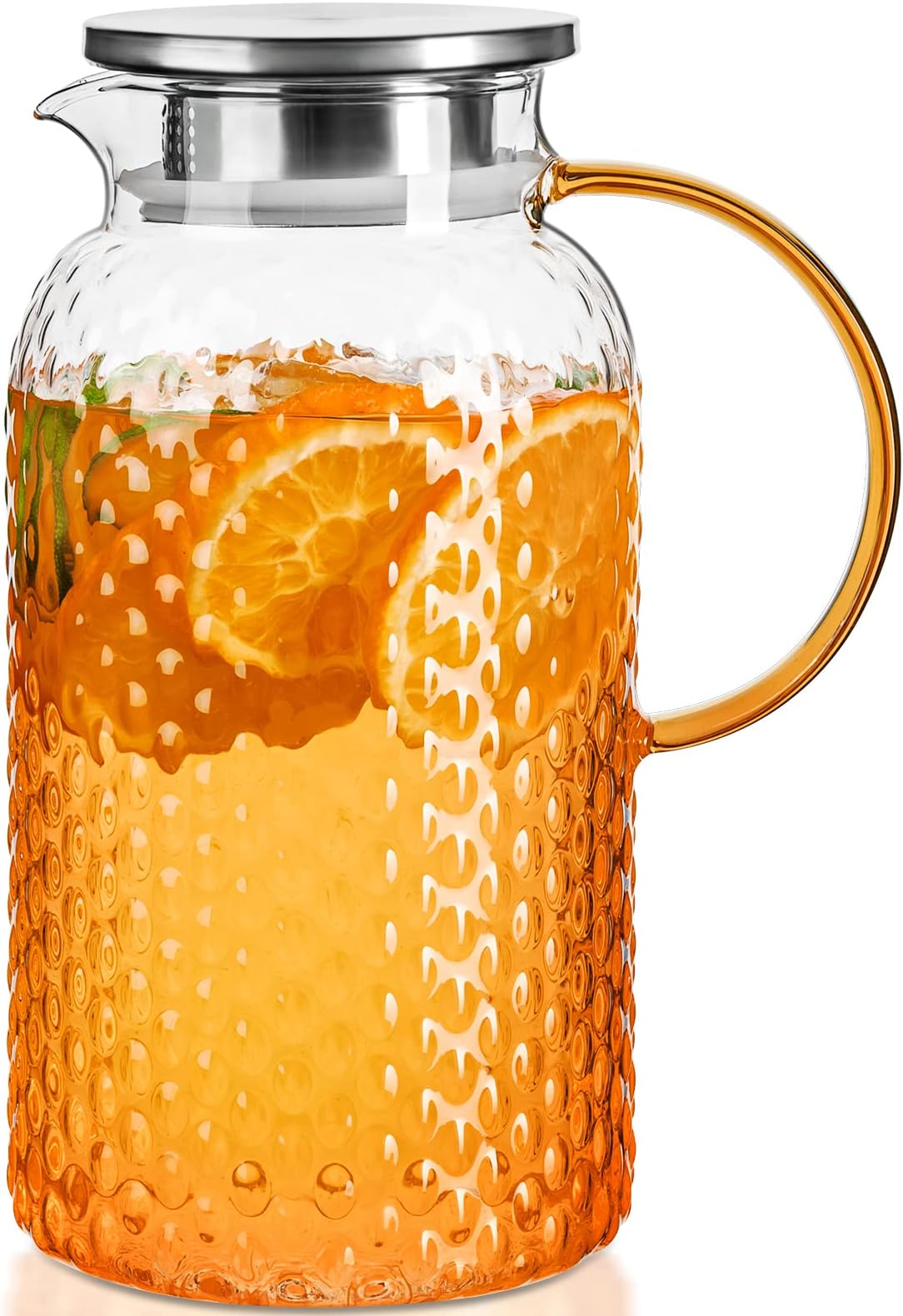 PARACITY Glass Pitcher Squama Designed, Glass Water Pitcher with Lid and Spout, Large Bore Design for Easy Cleaning, for Cold/Hot Drinks, Iced Tea, Juice, Milk (64oz)