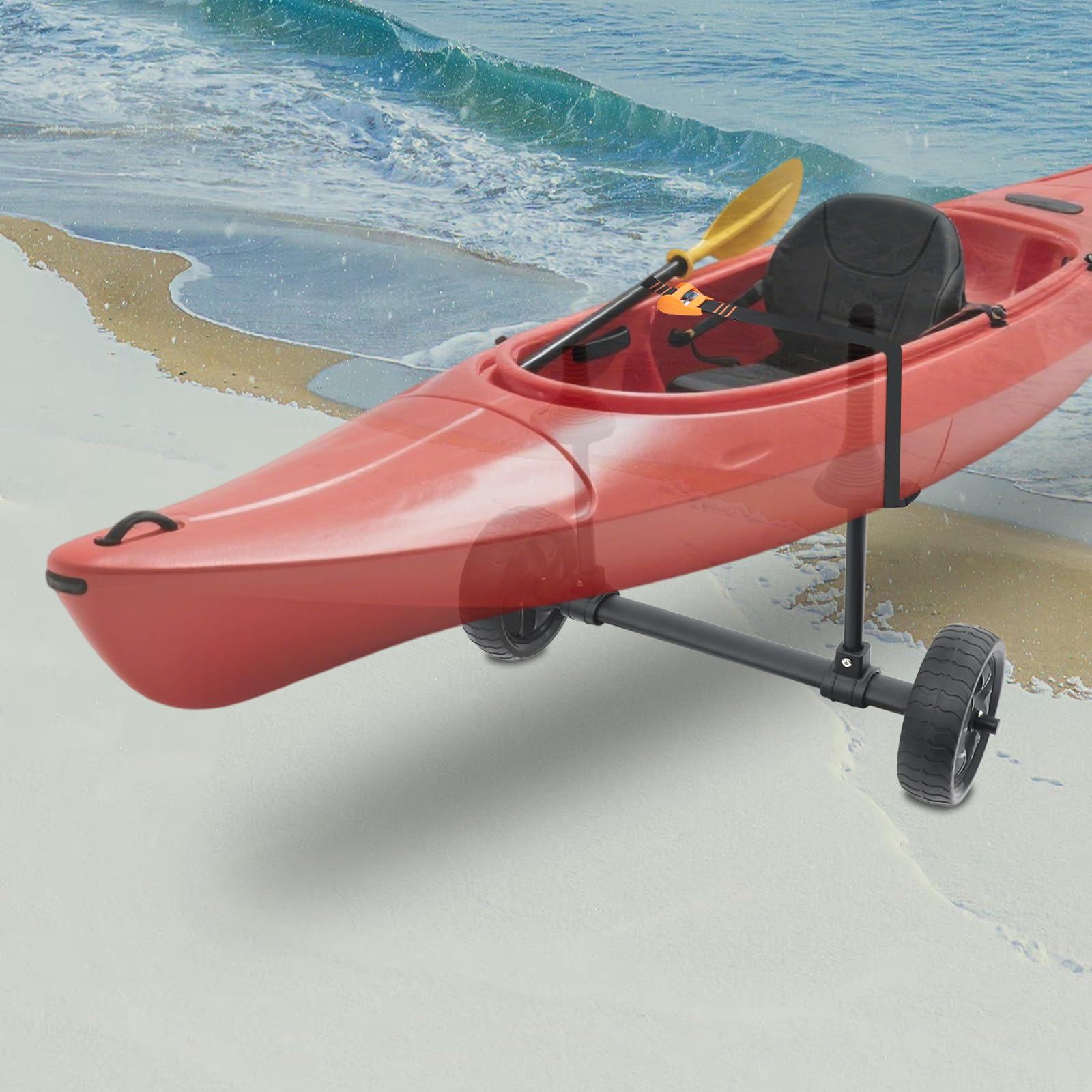 Carrello per kayak in plastica, ferro e lega di alluminio, nero, capacità di carico 45 kg, larghezza regolabile 6-28 cm, per canoa e kayak