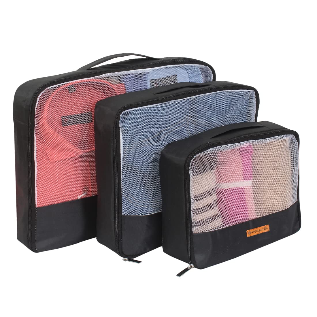 PrettyKrafts Set of 3 Packing Cubes Travel Accessories Covers Pouch Bag Suitcase Luggage Organiser Storage for Clothes Dress Shoes, Waterproof, Strong Breathable Mesh,Black-image-34