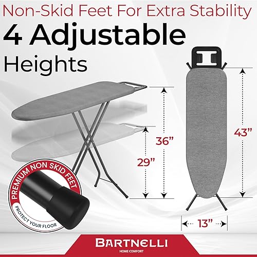 Miniatura 29 de Bartnelli by Rorets - Tabla de planchar clásica con nueva tecnología patentada EZ-Glide, fabricada en Europa, tabla de hierro premium con soporte