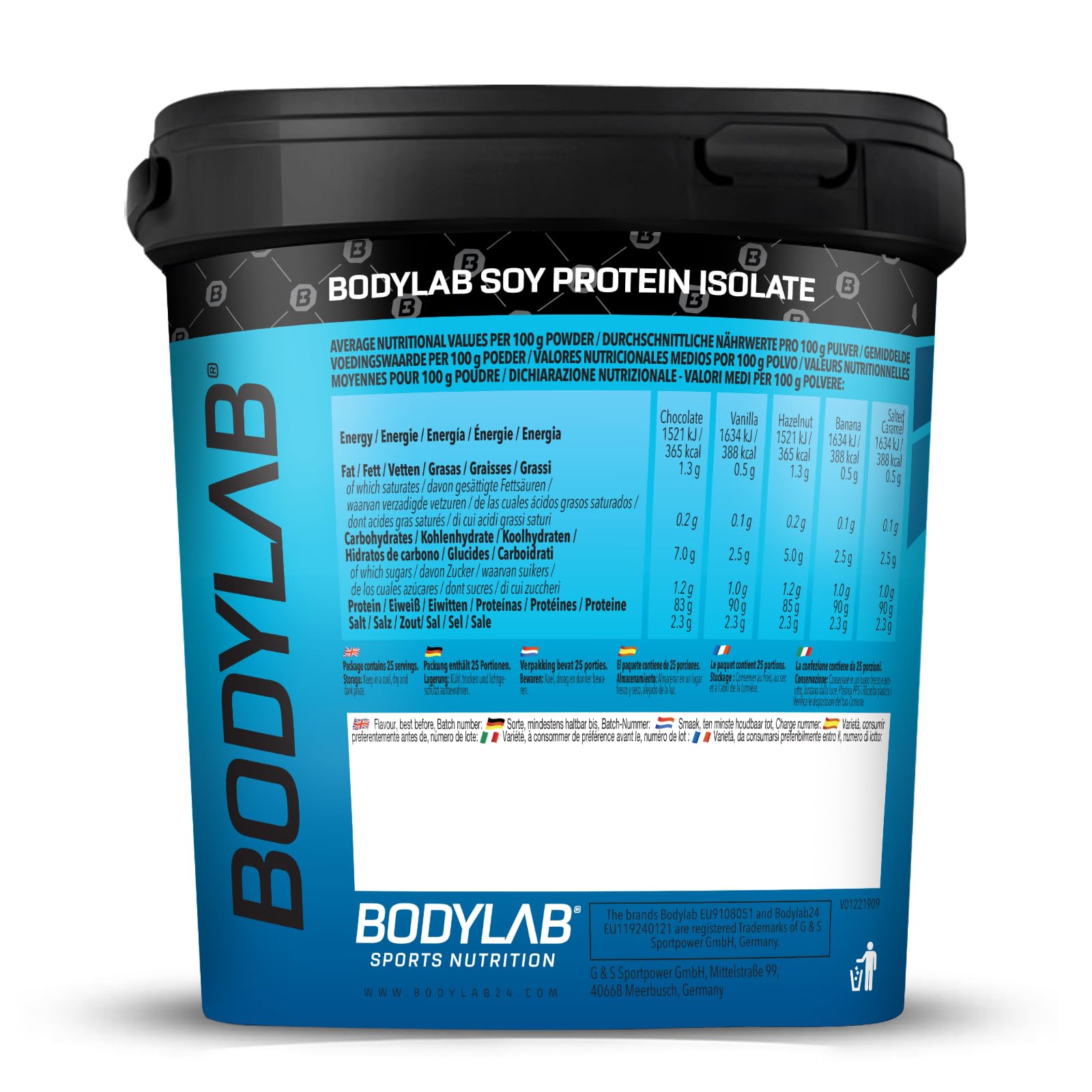 Bodylab24 Soja Protein Isolat Schokolade 1kg, rein pflanzliches Sojaprotein-Isolat für Deinen Muskelaufbau, bis zu 90% Eiweiß, umfangreiches Aminosäure-Profil, geringer Fett- und Kohlenhydratanteil