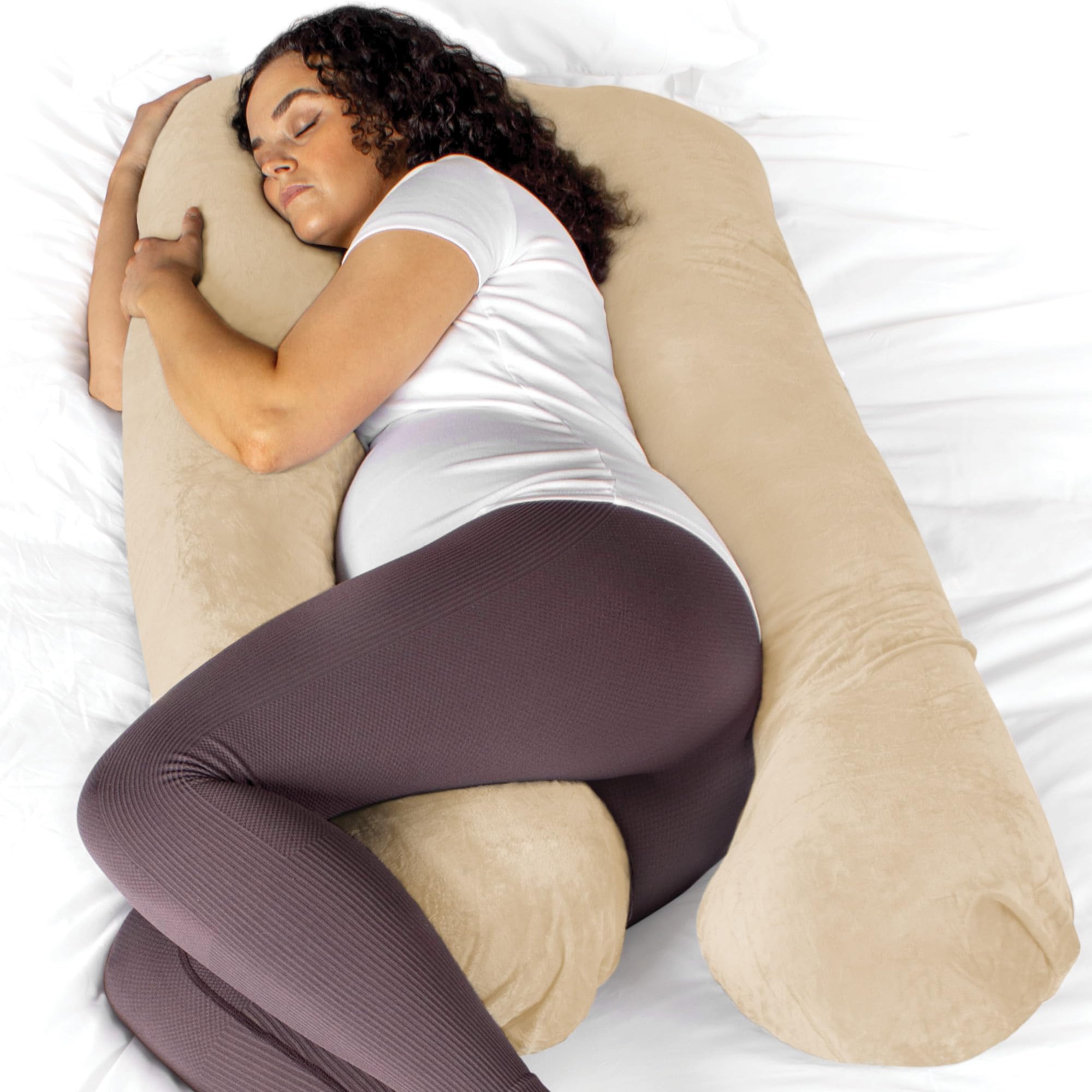 Aamira Cream Pregnancy Pillow, U Shaped Shredded Memory Foam Maternity Pillow, Full Body Support Pregnancy Pillows for Sleeping, Machine Washable & Removable Velvet Cover