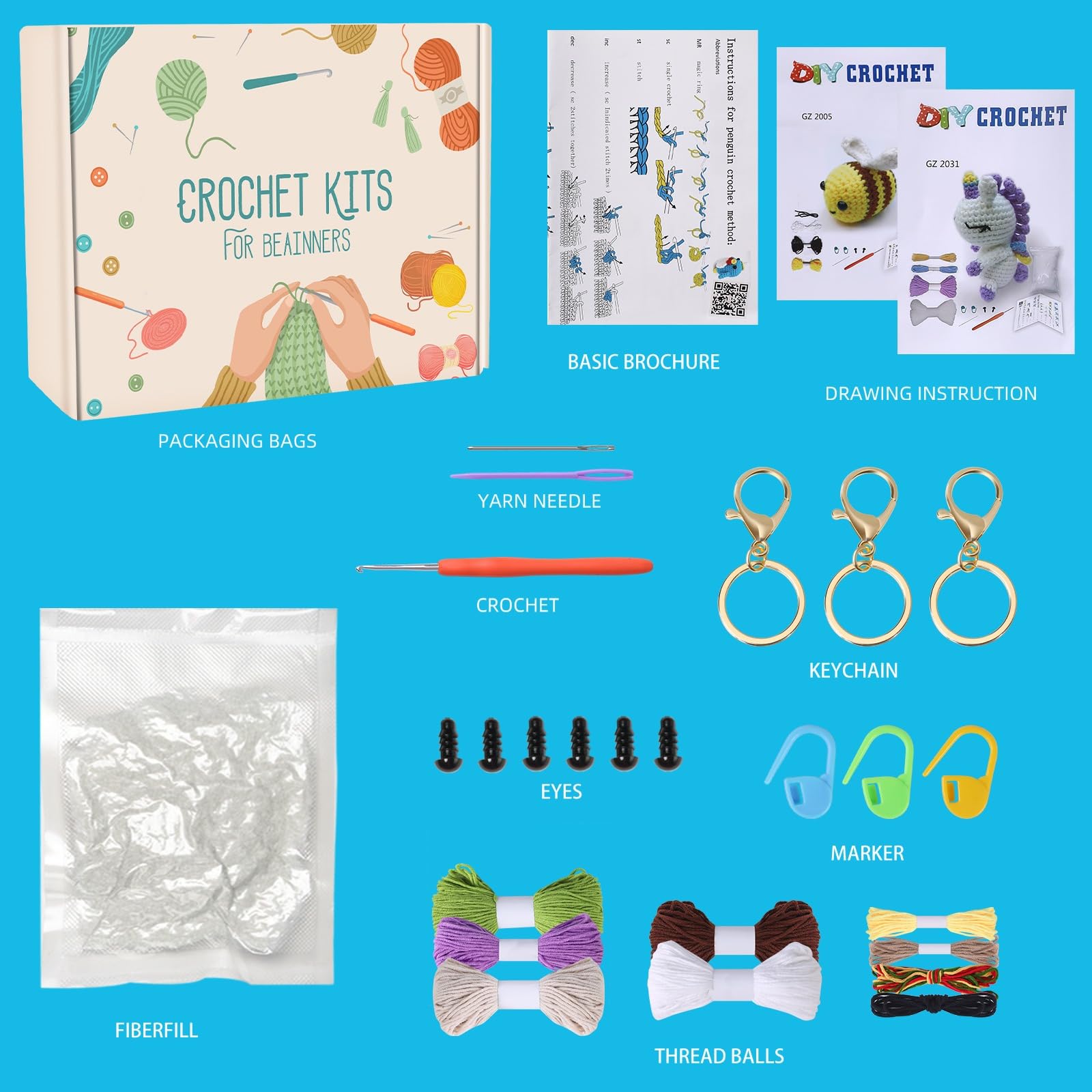 LetCart Set all'uncinetto per principianti, set completo di animali