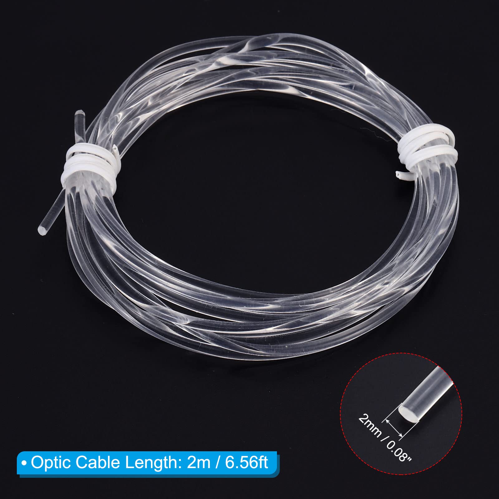 PATIKIL 2mm 2m PMMA Side Glow Fiber Optic Cable Kit, with LED Illuminator 12V 0.1W Testing Light Source Decoration for Home DIY Lighting