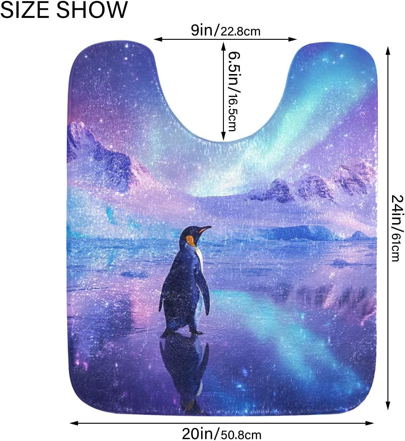 2 Pieces Bathroom Mat Set-Aurora Penguin, Plush Absorbent Bath Mats Carpets with Non Slip Bottom for Bathroom Toilet Tub and Shower