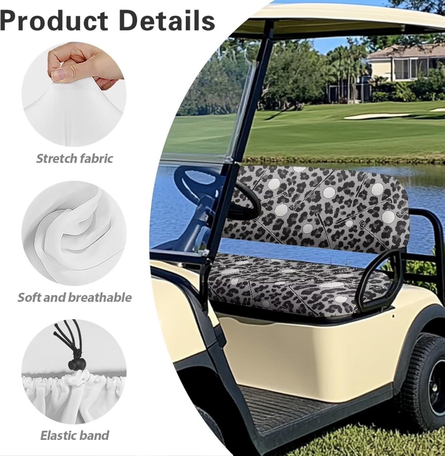 SEANATIVE Golf Cart Seat Covers 2Pcs Universal Fit Golf Cart Seat Protector Blanket Anti-Slip Elastic Golf Cart Accessories